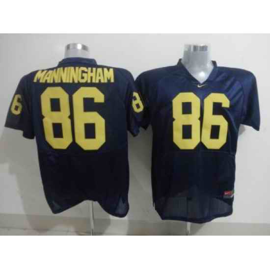 Wolverines #86 Mario Manningham Blue Embroidered NCAA Jerseys